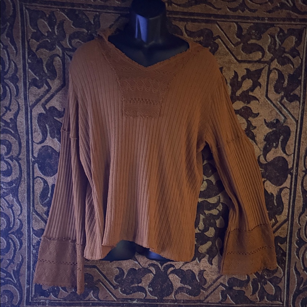 Brown Ribbed Hooded Knit Sweater